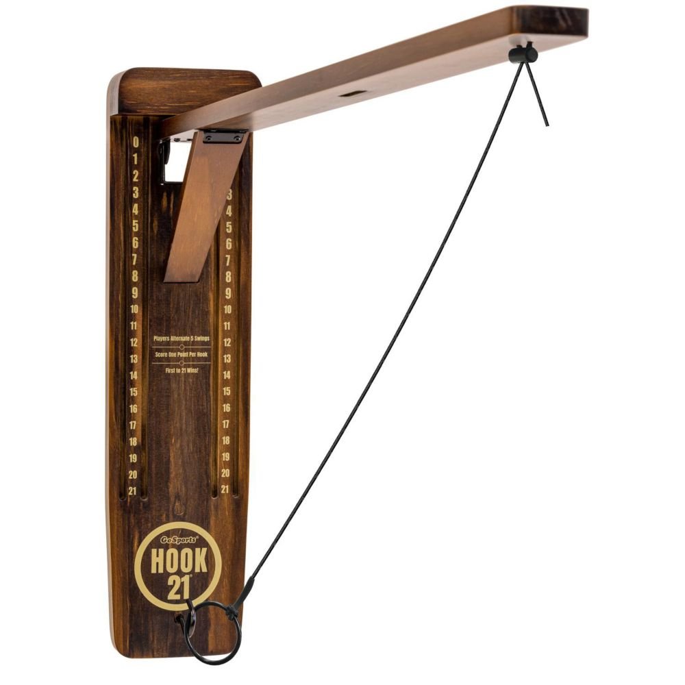 GoSports Hook21 Ring Swing Game Brown - Indoor or Outdoor Ring Toss Game with Foldable Arm From MindWare